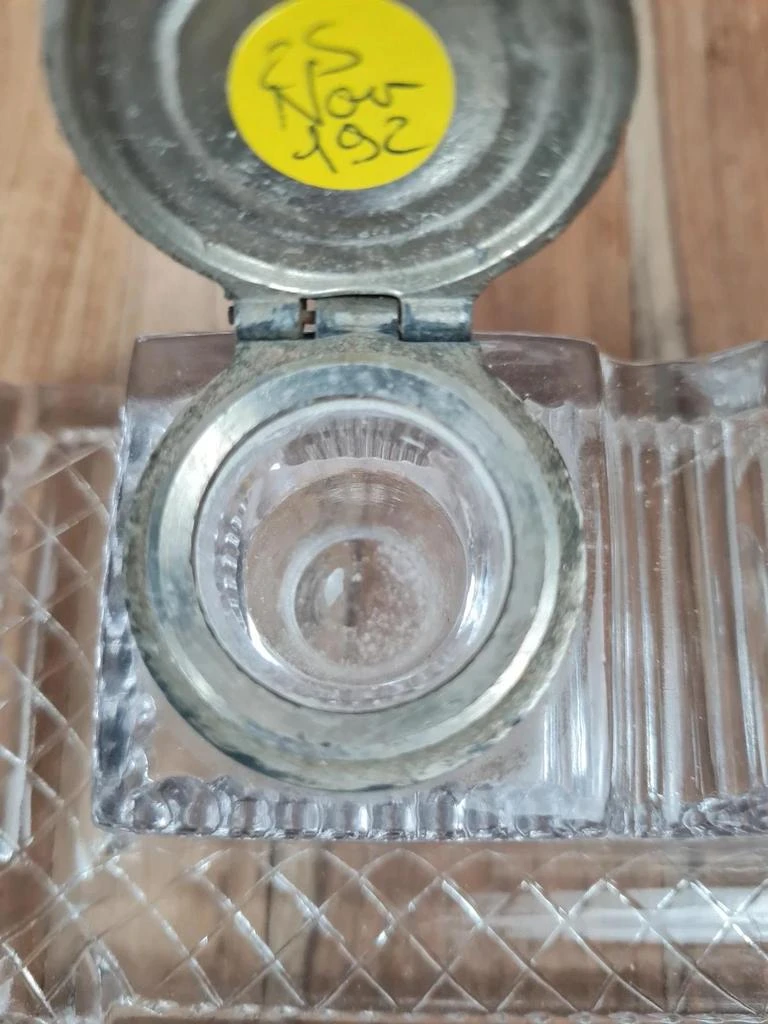 Encensadero doble antiguo de vidrio moldeado, magnífica pieza de escritorio vintage – photo 8